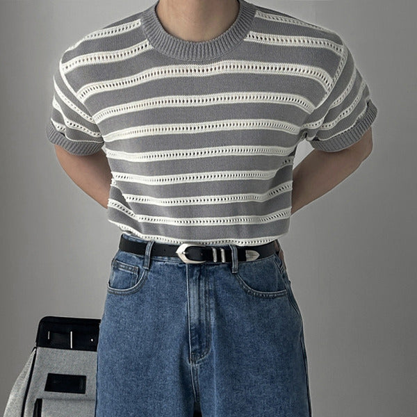 Stripes Mesh Knit Top