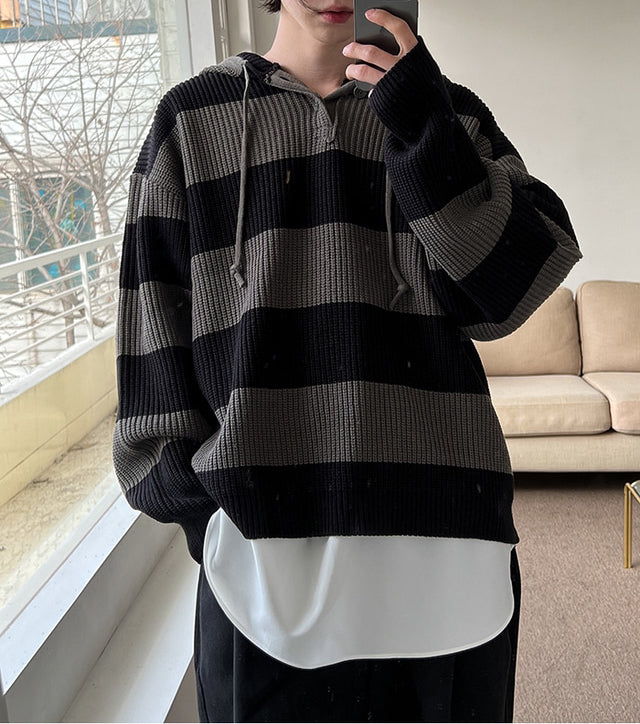 Striped Line knit Hoodie