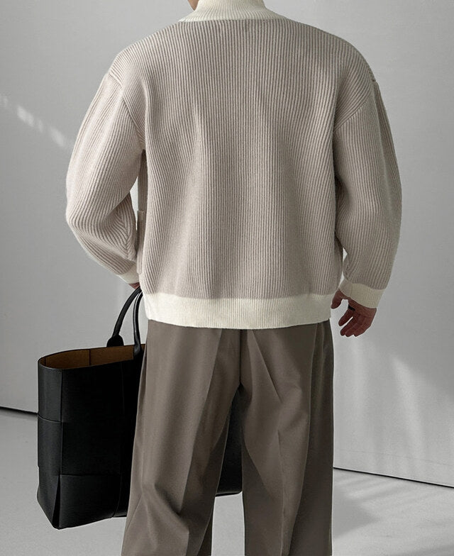 Gentle Color Block Knit Cardigan