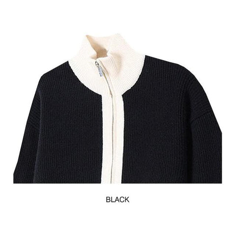 Gentle Color Block Knit Cardigan
