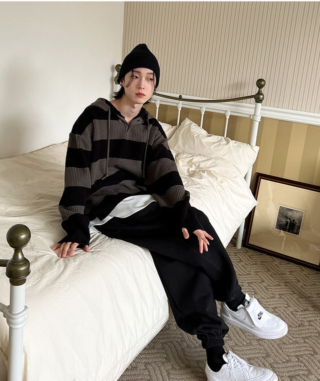 Striped Line knit Hoodie