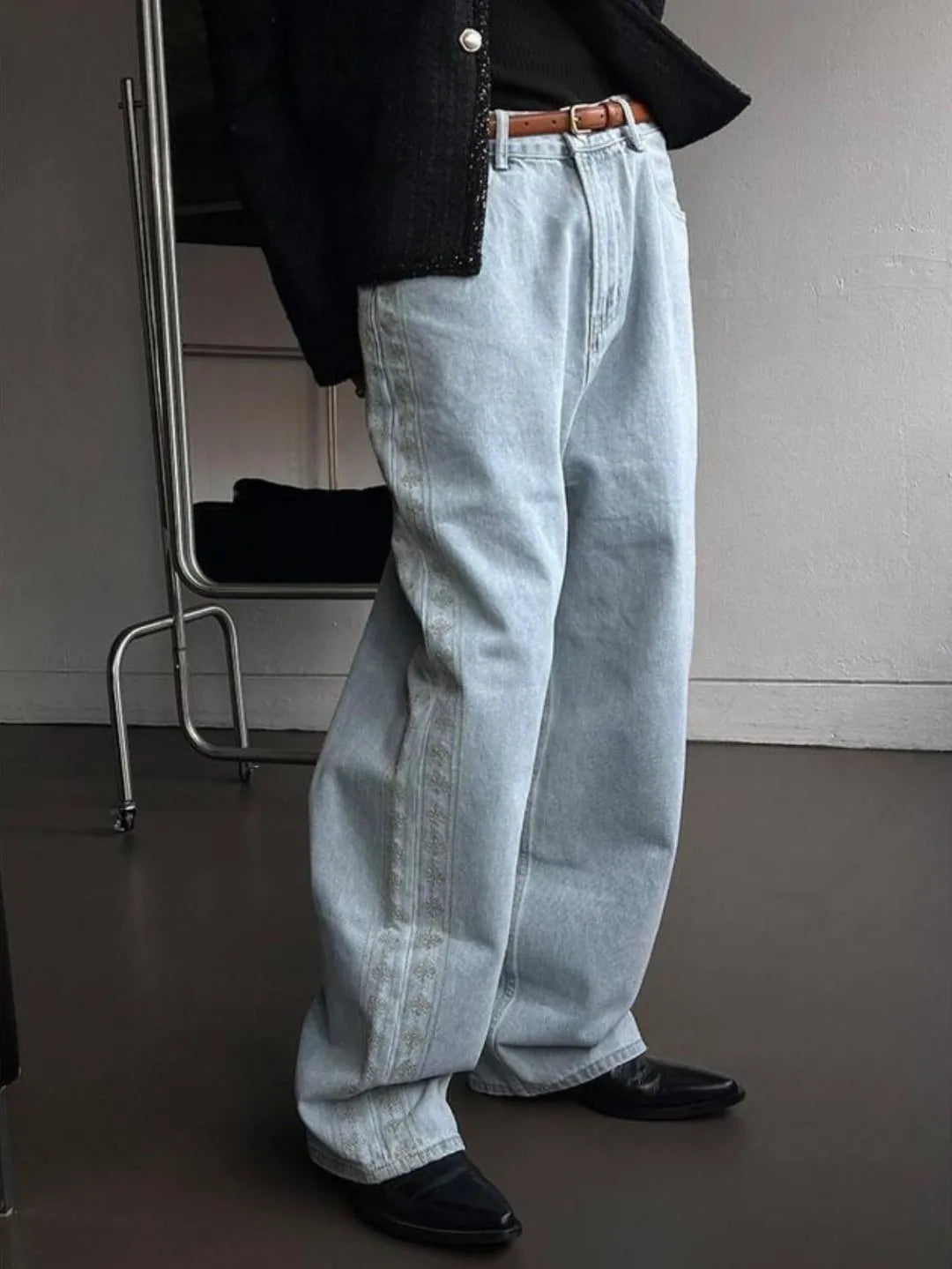 Handmade flower denim Pant