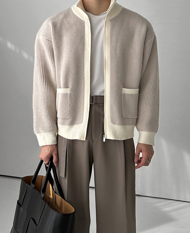 Gentle Color Block Knit Cardigan
