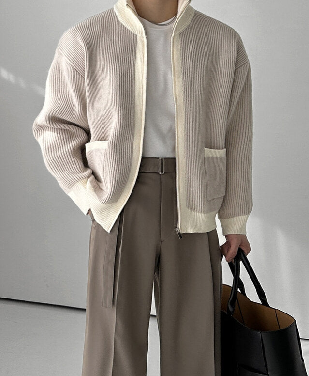 Gentle Color Block Knit Cardigan