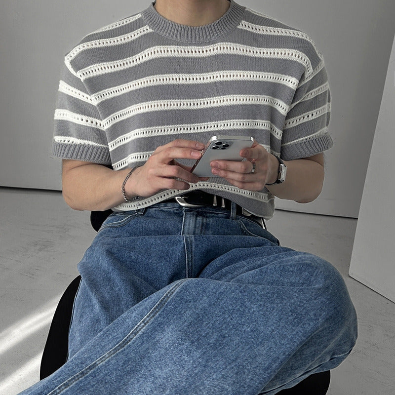 Stripes Mesh Knit Top