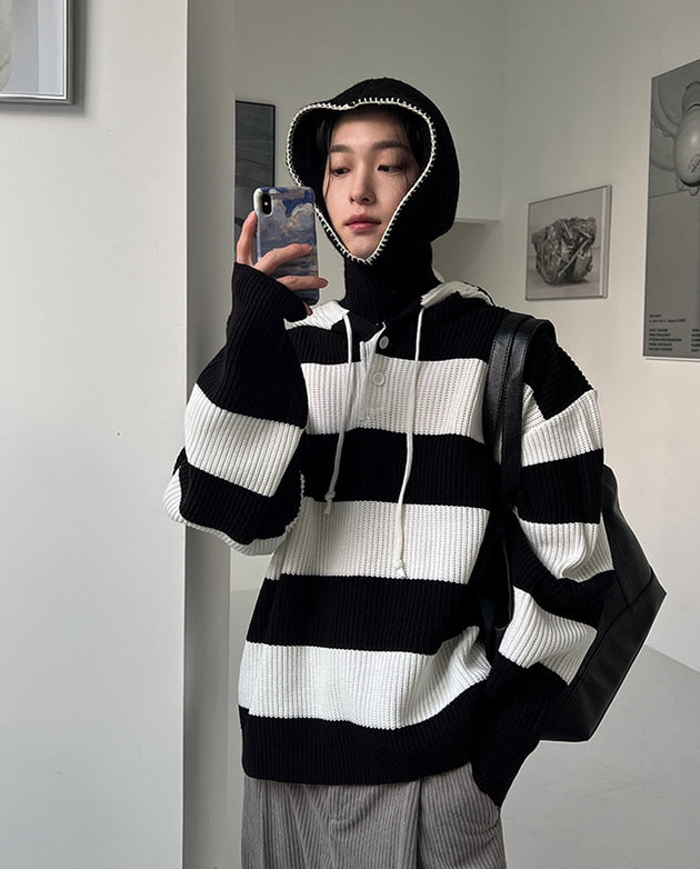 Striped Line knit Hoodie