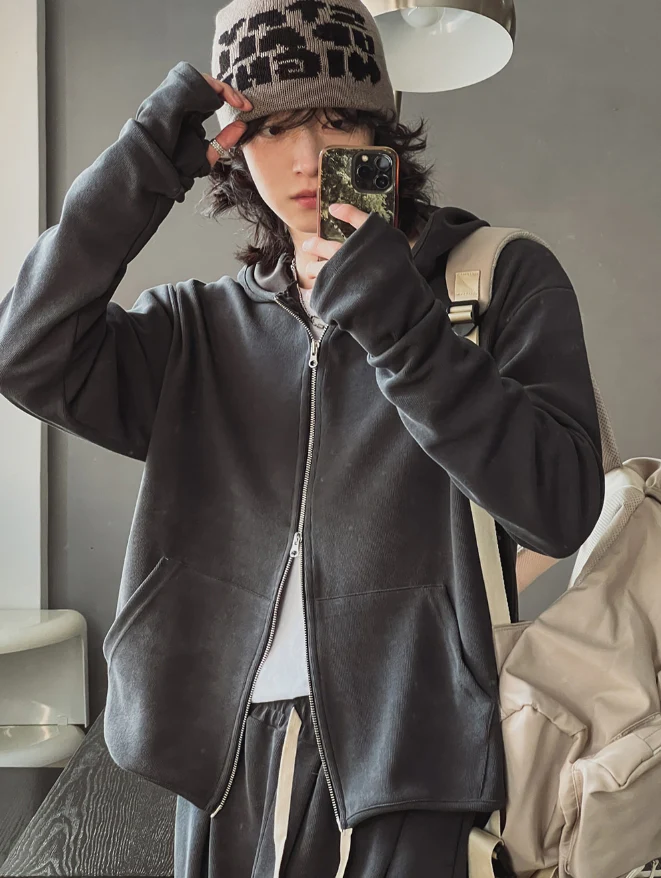 layered gloves hoodie jacket