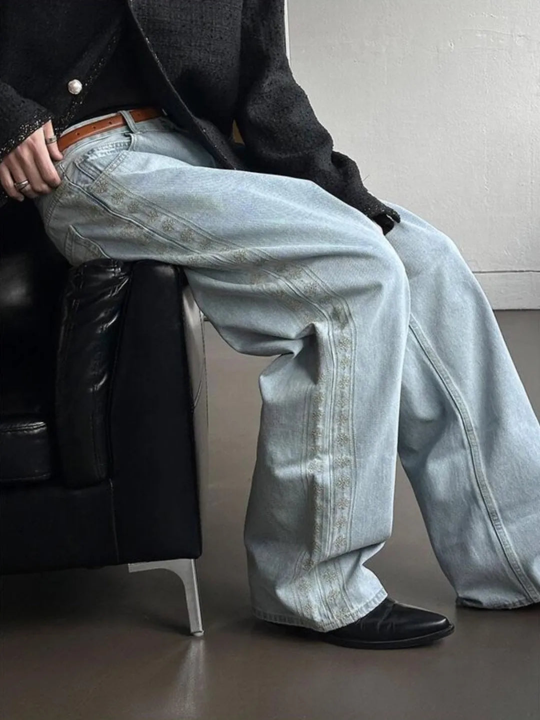 Handmade flower denim Pant