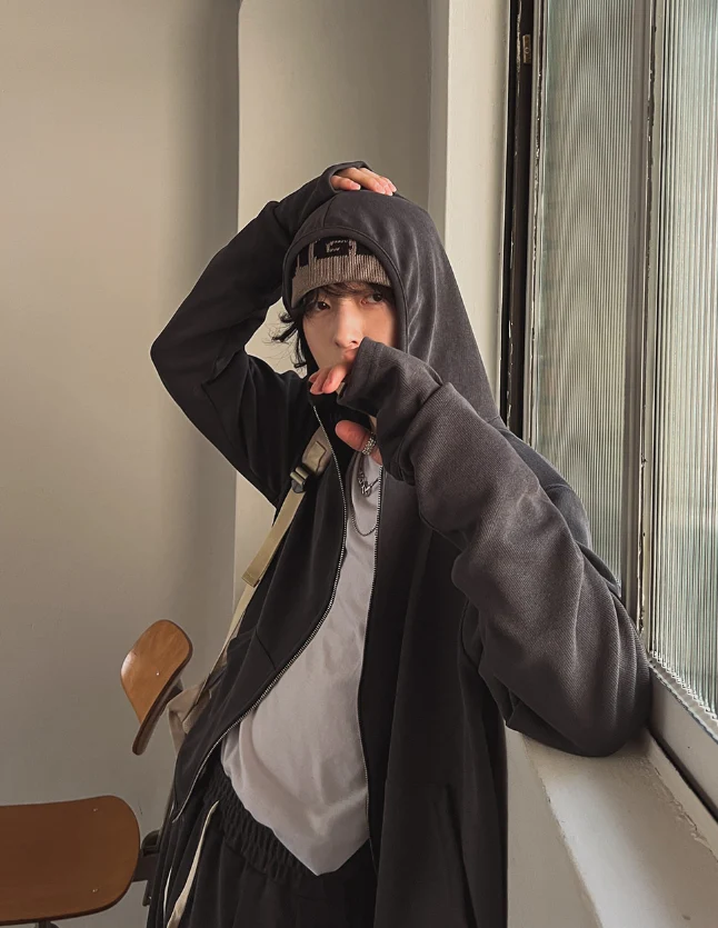 layered gloves hoodie jacket