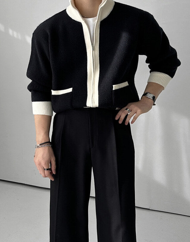 Gentle Color Block Knit Cardigan