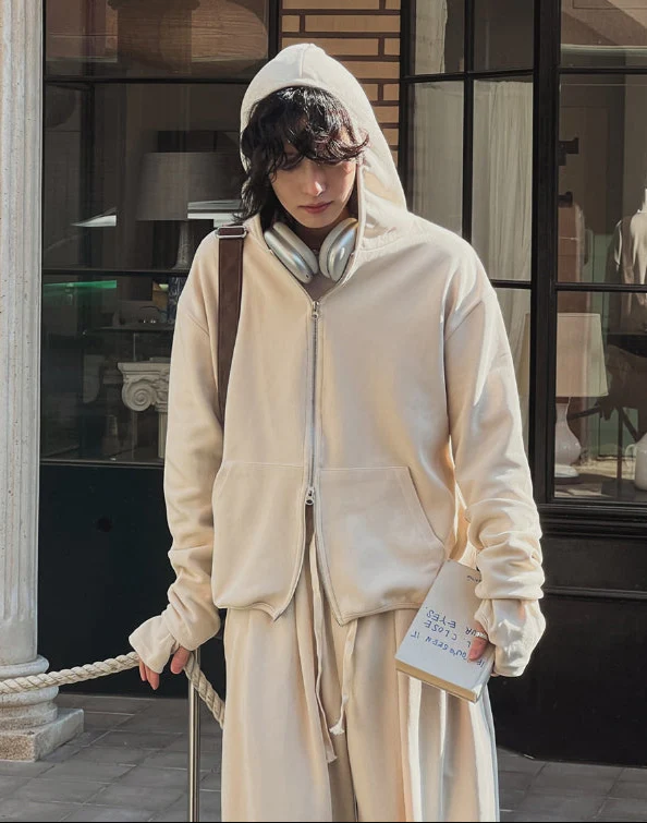 layered gloves hoodie jacket