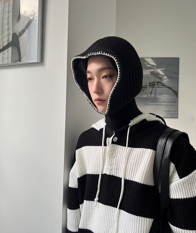 Striped Line knit Hoodie