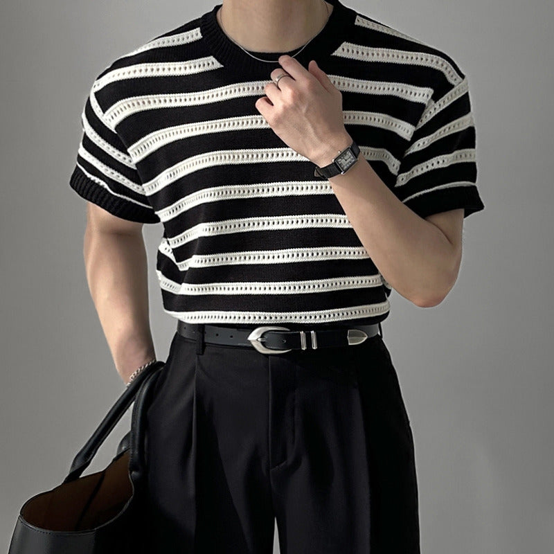 Stripes Mesh Knit Top