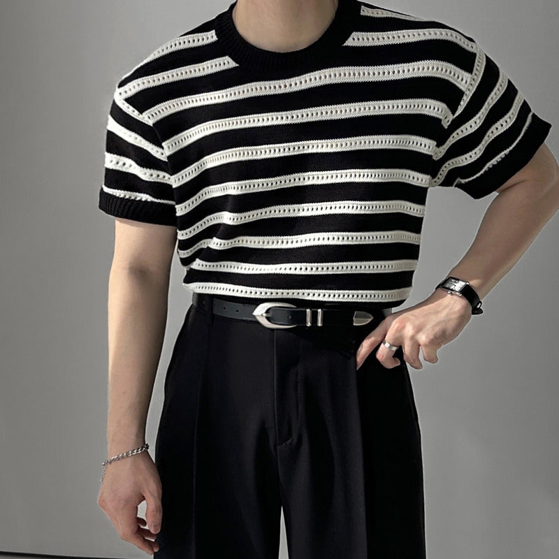Stripes Mesh Knit Top