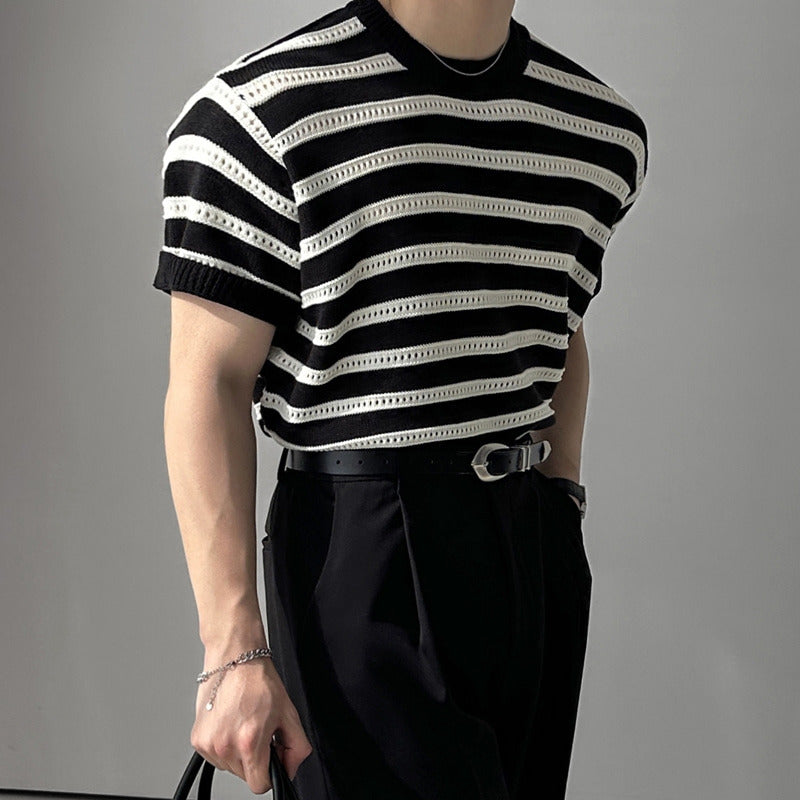 Stripes Mesh Knit Top