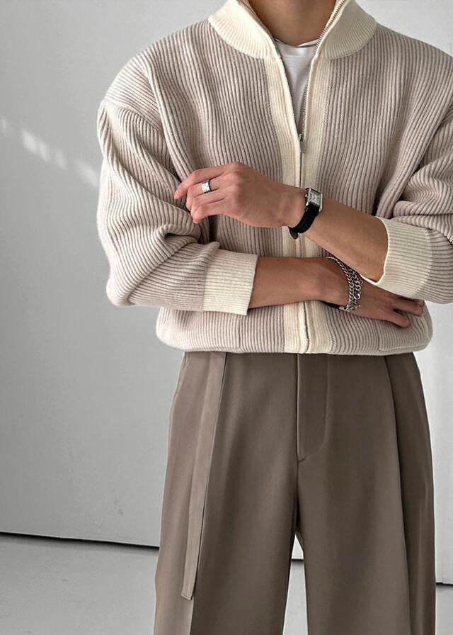 Gentle Color Block Knit Cardigan