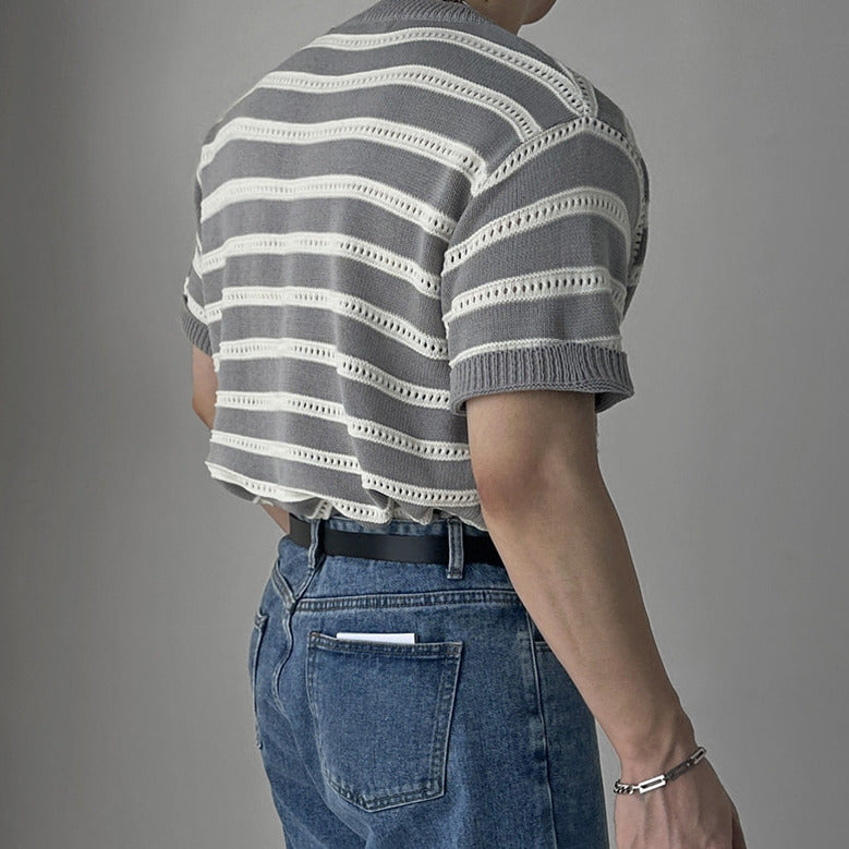 Stripes Mesh Knit Top