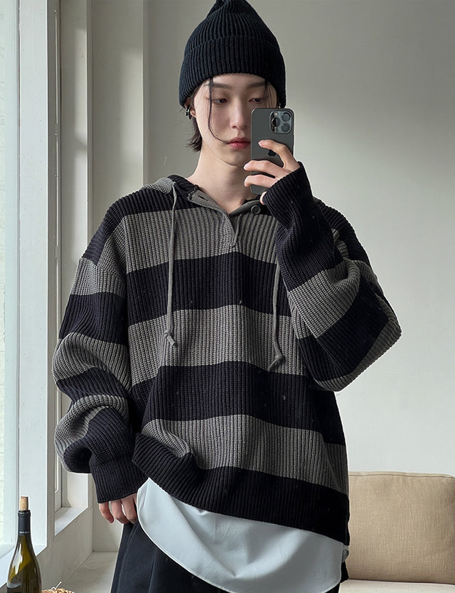 Striped Line knit Hoodie