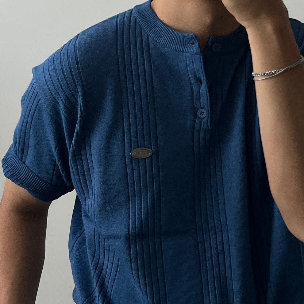 Label Henley Knit Short Sleeve