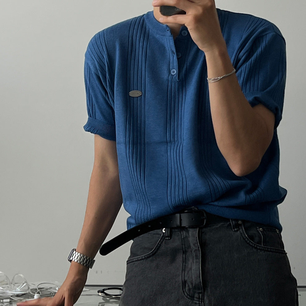 Label Henley Knit Short Sleeve