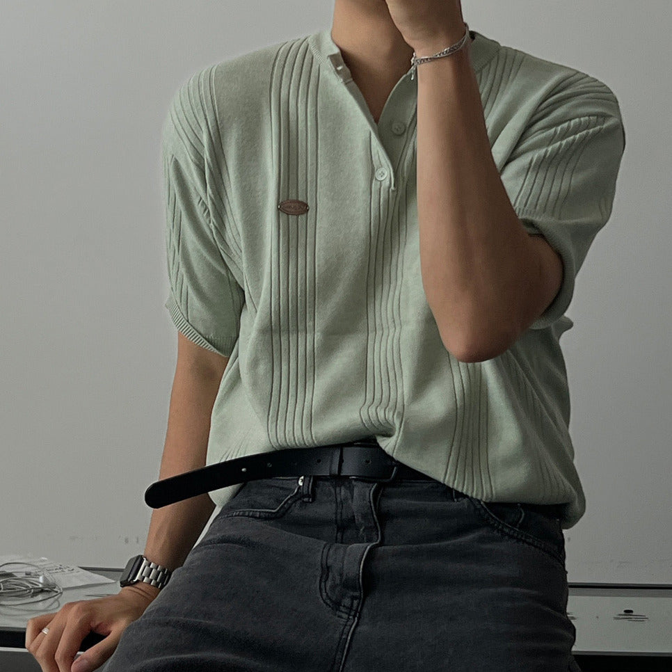 Label Henley Knit Short Sleeve