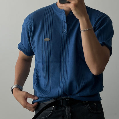 Label Henley Knit Short Sleeve