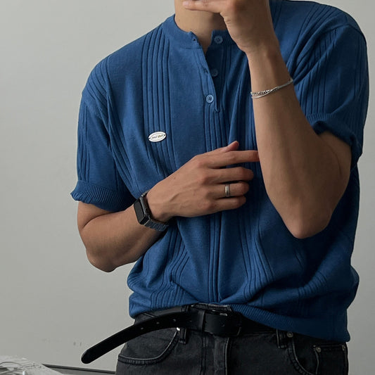 Label Henley Knit Short Sleeve