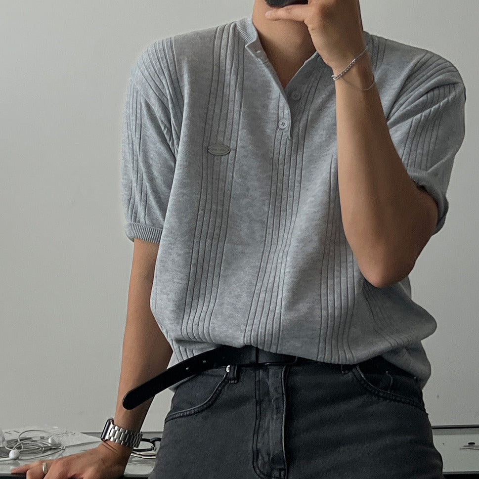 Label Henley Knit Short Sleeve