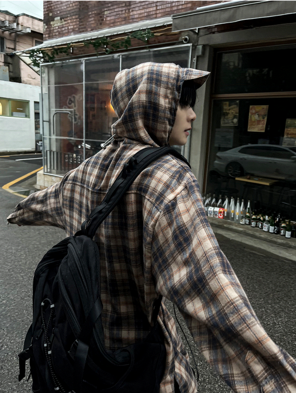 Checked hoodie Cap Shirt