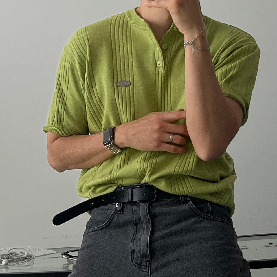 Label Henley Knit Short Sleeve