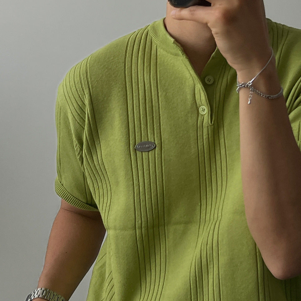 Label Henley Knit Short Sleeve