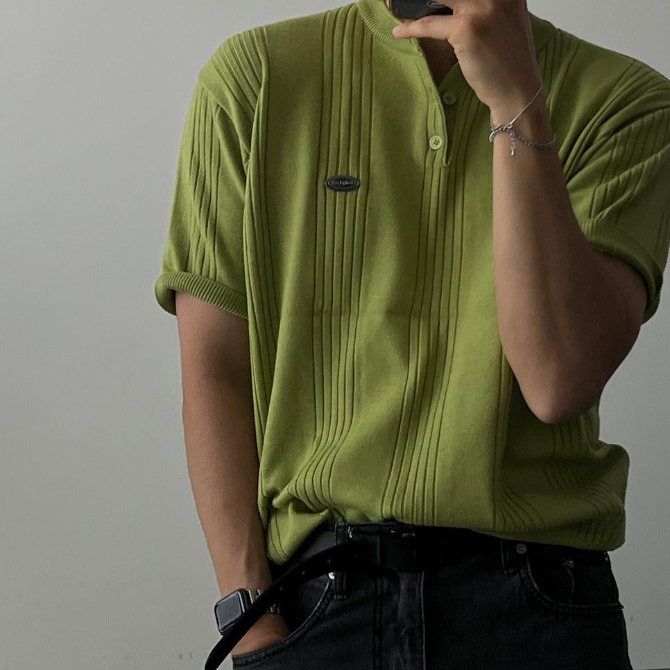 Label Henley Knit Short Sleeve