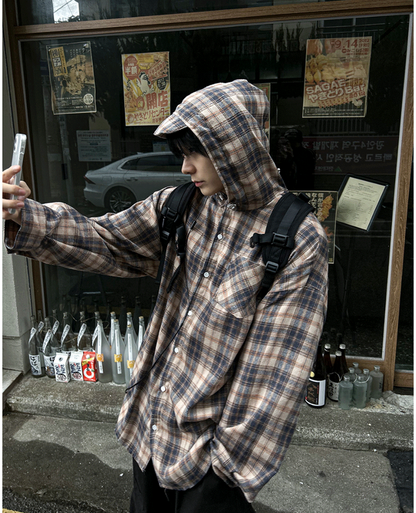 Checked hoodie Cap Shirt