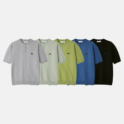 Label Henley Knit Short Sleeve