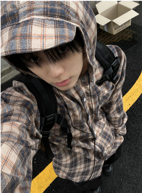 Checked hoodie Cap Shirt