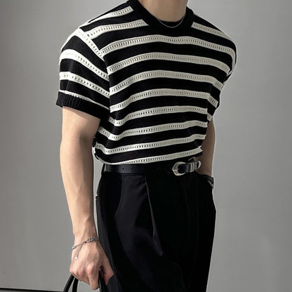 Stripes Mesh Knit Top