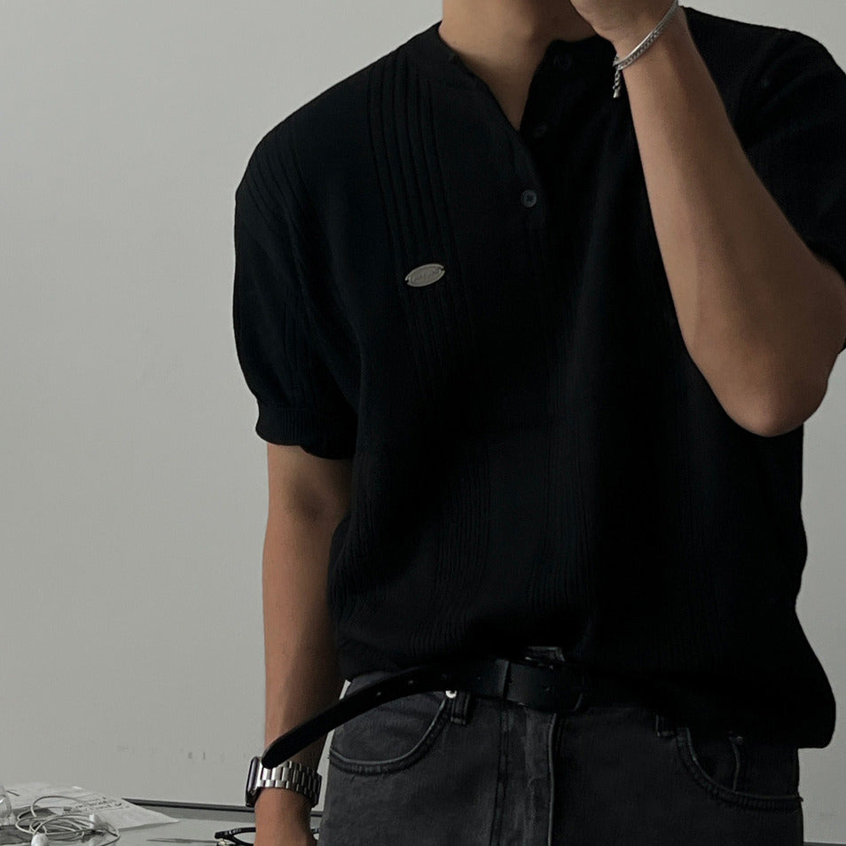 Label Henley Knit Short Sleeve