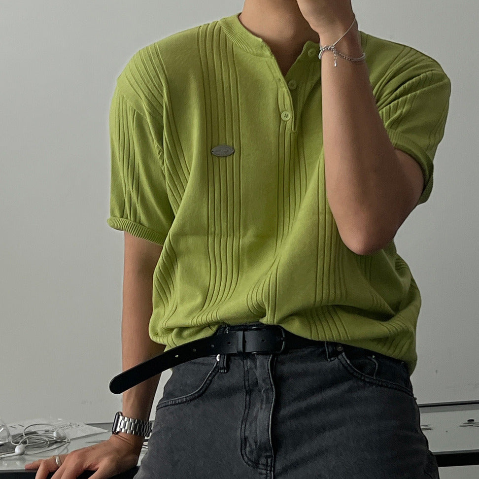 Label Henley Knit Short Sleeve