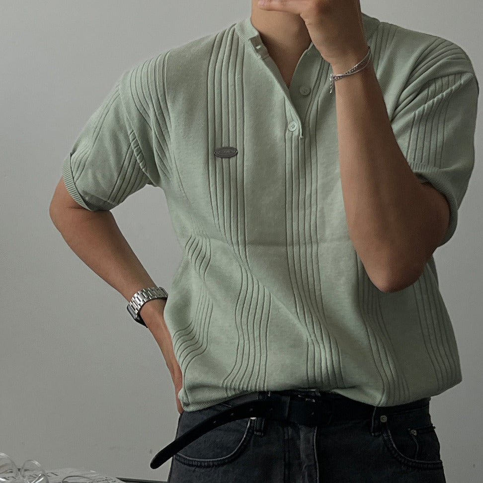 Label Henley Knit Short Sleeve