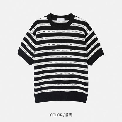 Stripes Mesh Knit Top