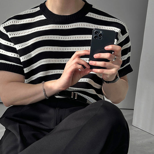 Stripes Mesh Knit Top