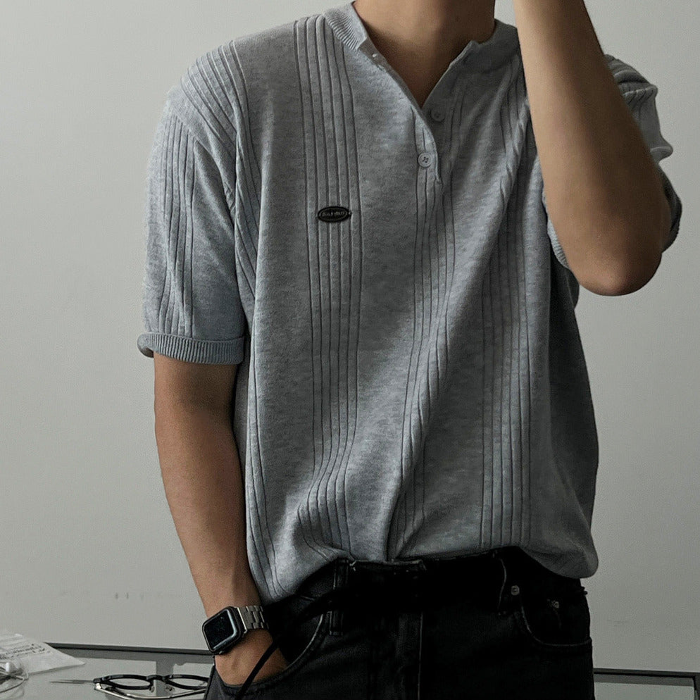 Label Henley Knit Short Sleeve